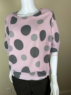Women's Pink Polka Dot Short Sleeve Blouse (46 European)